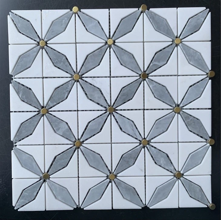 Hampton Large Herringbone Marble Mosaic Tile